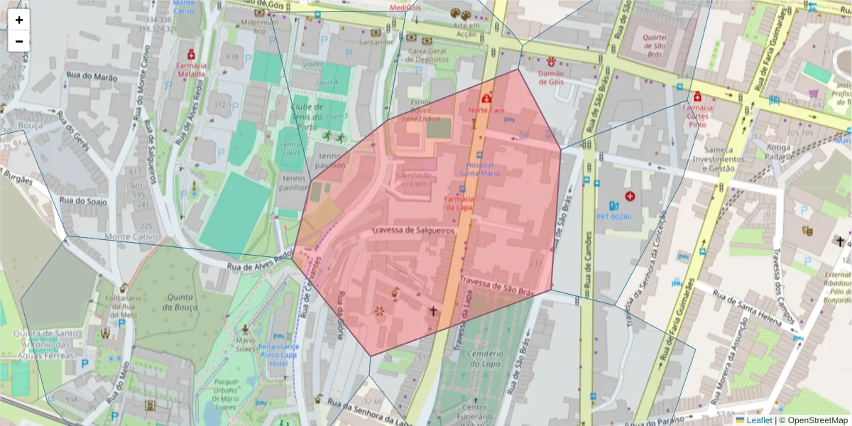 Mapa detalhado do código postal 4000-087 com limites, códigos postais vizinhos e agências dos correios