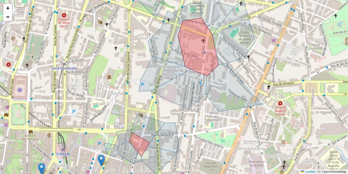Mapa detalhado do código postal 4000-099 com limites, códigos postais vizinhos e agências dos correios