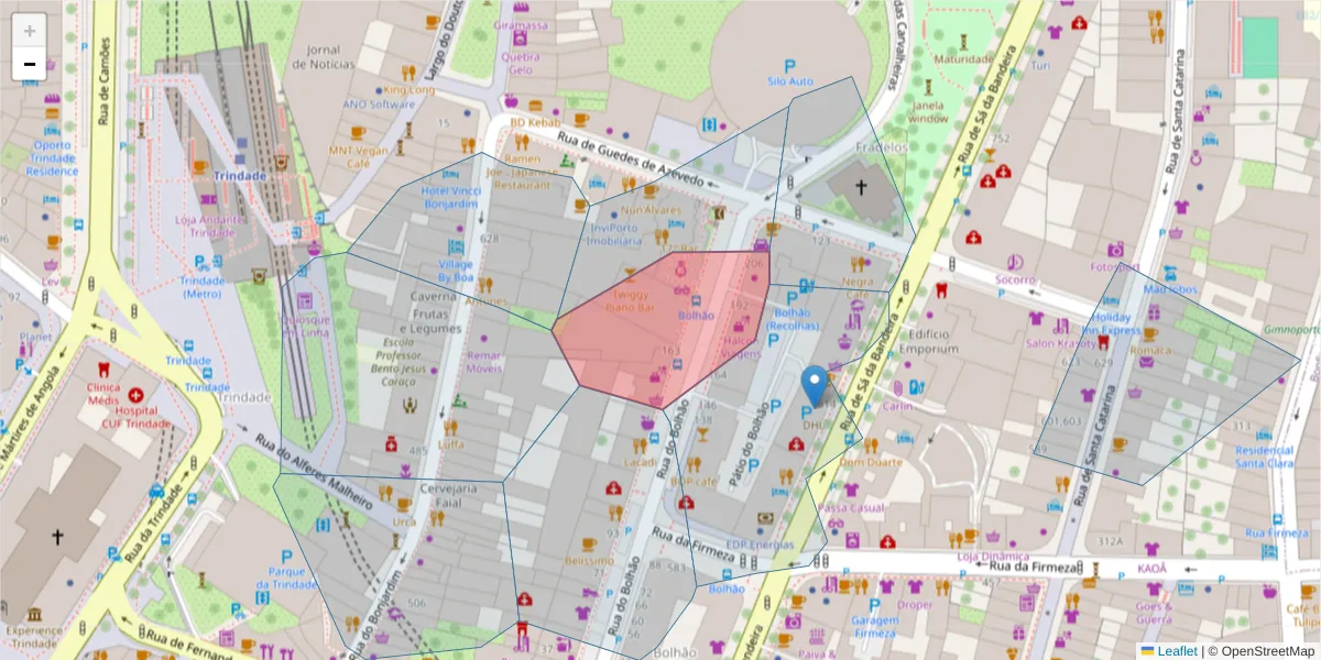 Mapa detalhado do código postal 4000-111 com limites, códigos postais vizinhos e agências dos correios