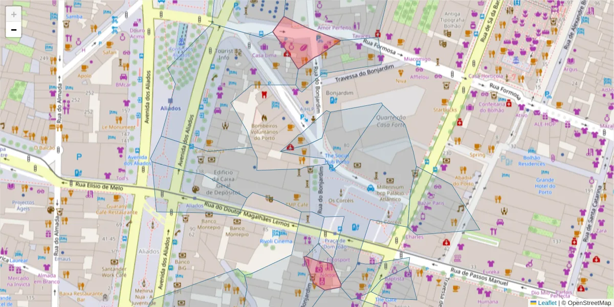 Mapa detalhado do código postal 4000-114 com limites, códigos postais vizinhos e agências dos correios
