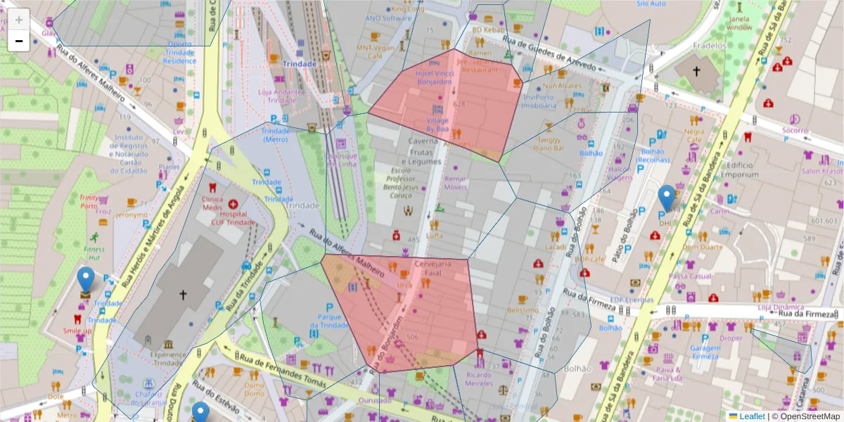 Mapa detalhado do código postal 4000-118 com limites, códigos postais vizinhos e agências dos correios