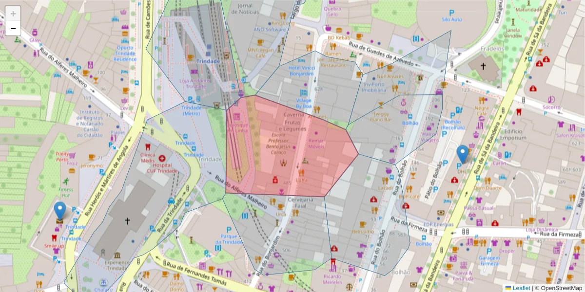 Mapa detalhado do código postal 4000-126 com limites, códigos postais vizinhos e agências dos correios