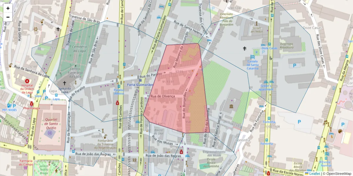 Mapa detalhado do código postal 4000-131 com limites, códigos postais vizinhos e agências dos correios