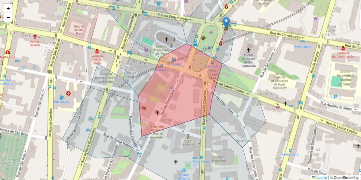 Mapa detalhado do código postal 4000-133 com limites, códigos postais vizinhos e agências dos correios