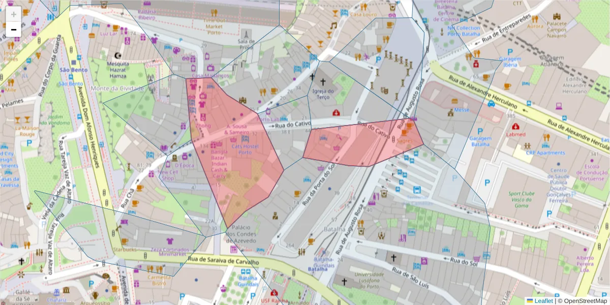 Mapa detalhado do código postal 4000-160 com limites, códigos postais vizinhos e agências dos correios