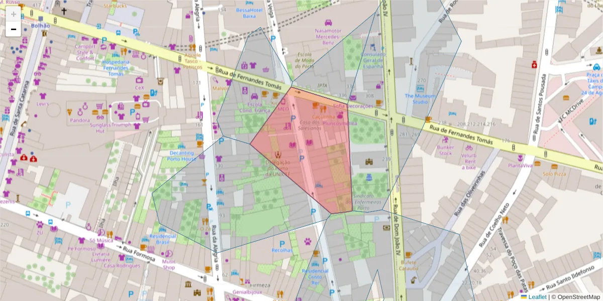 Mapa detalhado do código postal 4000-216 com limites, códigos postais vizinhos e agências dos correios
