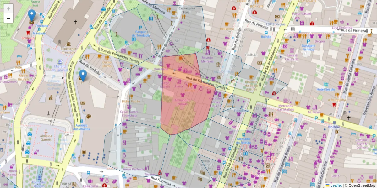 Mapa detalhado do código postal 4000-219 com limites, códigos postais vizinhos e agências dos correios