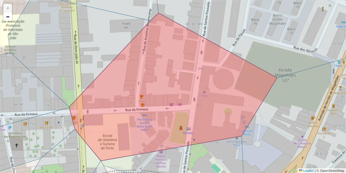 Mapa detalhado do código postal 4000-224 com limites, códigos postais vizinhos e agências dos correios