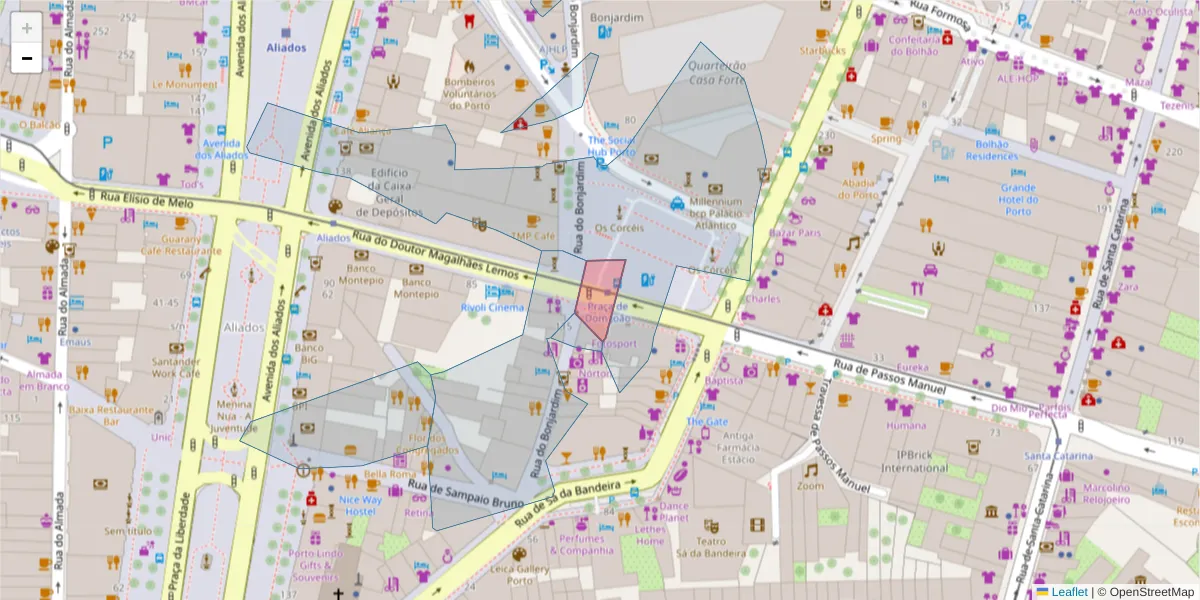 Mapa detalhado do código postal 4000-259 com limites, códigos postais vizinhos e agências dos correios