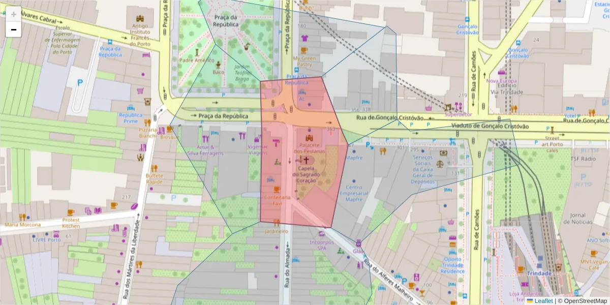 Mapa detalhado do código postal 4000-260 com limites, códigos postais vizinhos e agências dos correios