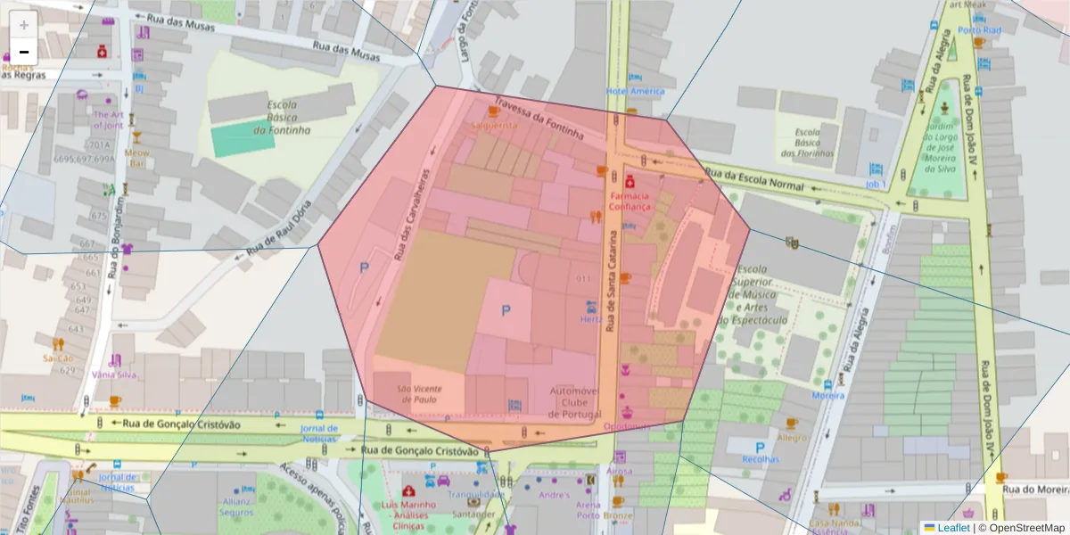 Mapa detalhado do código postal 4000-263 com limites, códigos postais vizinhos e agências dos correios