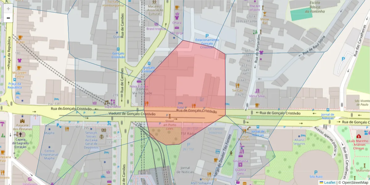 Mapa detalhado do código postal 4000-265 com limites, códigos postais vizinhos e agências dos correios