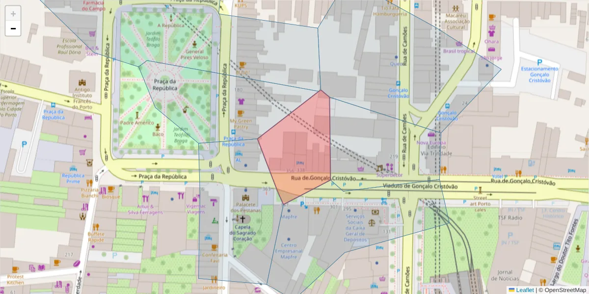 Mapa detalhado do código postal 4000-269 com limites, códigos postais vizinhos e agências dos correios