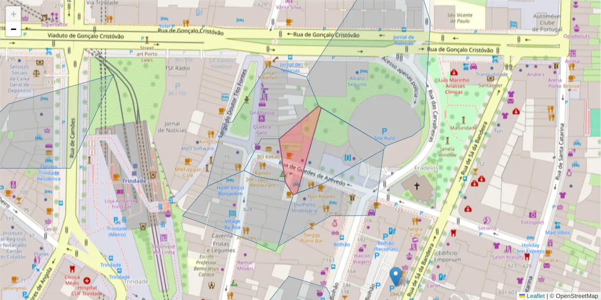 Mapa detalhado do código postal 4000-271 com limites, códigos postais vizinhos e agências dos correios