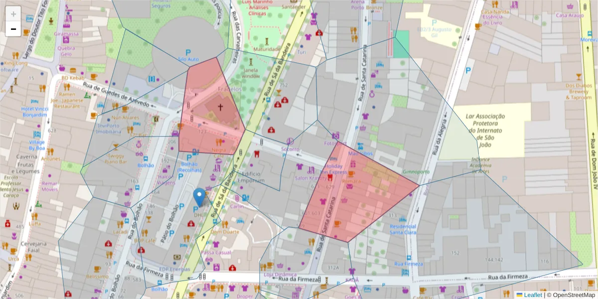 Mapa detalhado do código postal 4000-272 com limites, códigos postais vizinhos e agências dos correios