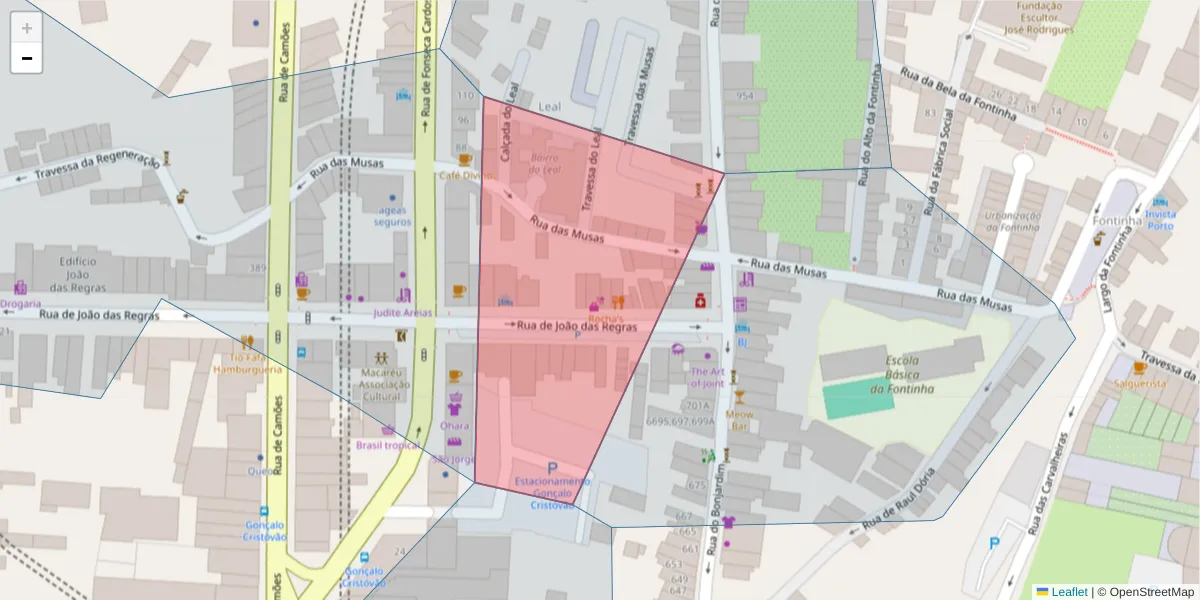 Mapa detalhado do código postal 4000-290 com limites, códigos postais vizinhos e agências dos correios