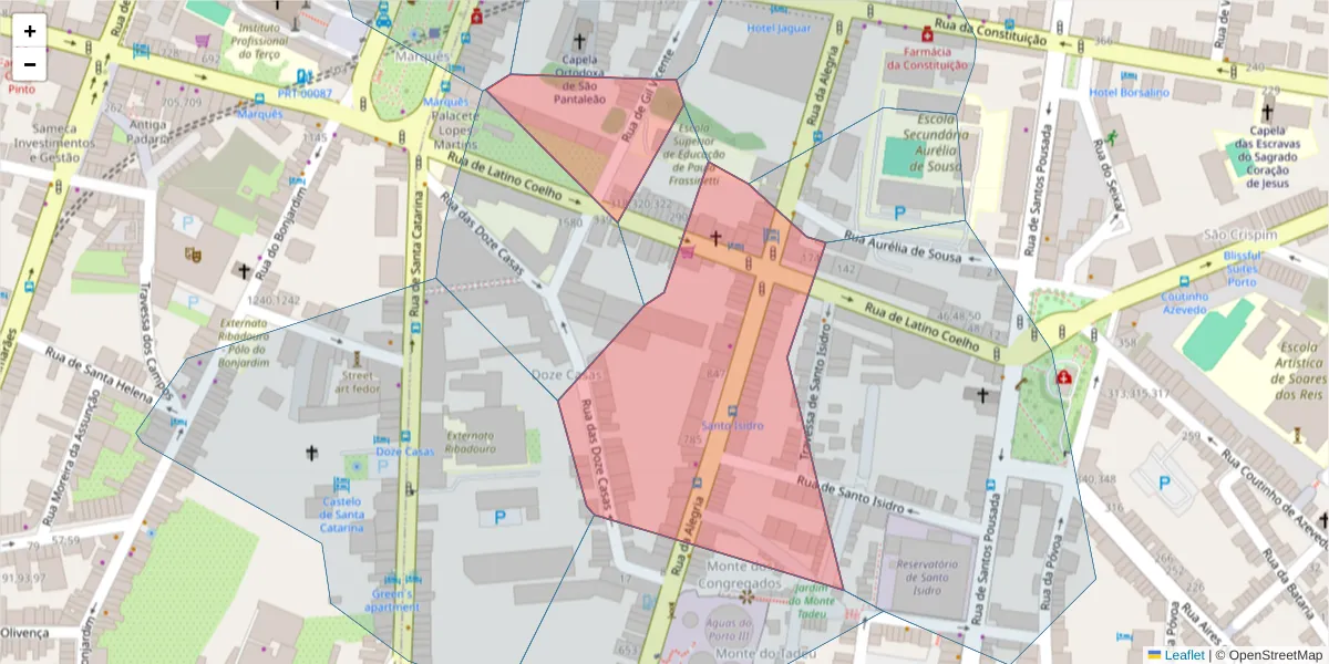 Mapa detalhado do código postal 4000-314 com limites, códigos postais vizinhos e agências dos correios