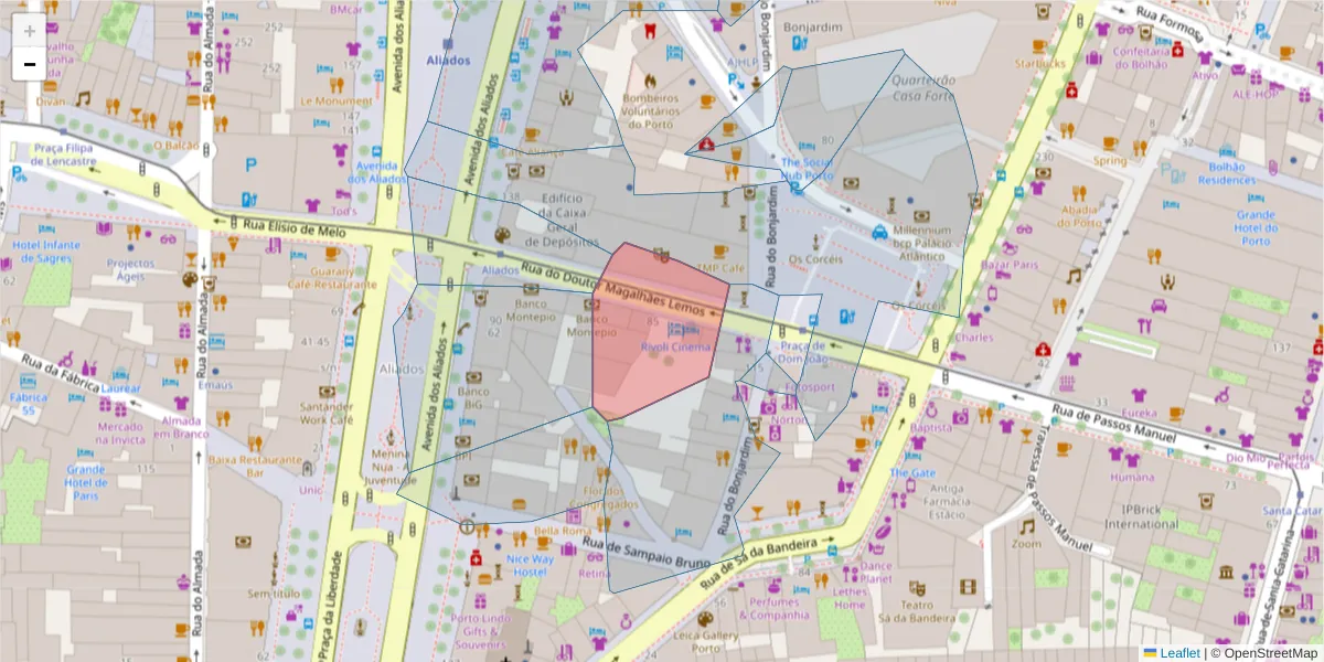 Mapa detalhado do código postal 4000-332 com limites, códigos postais vizinhos e agências dos correios