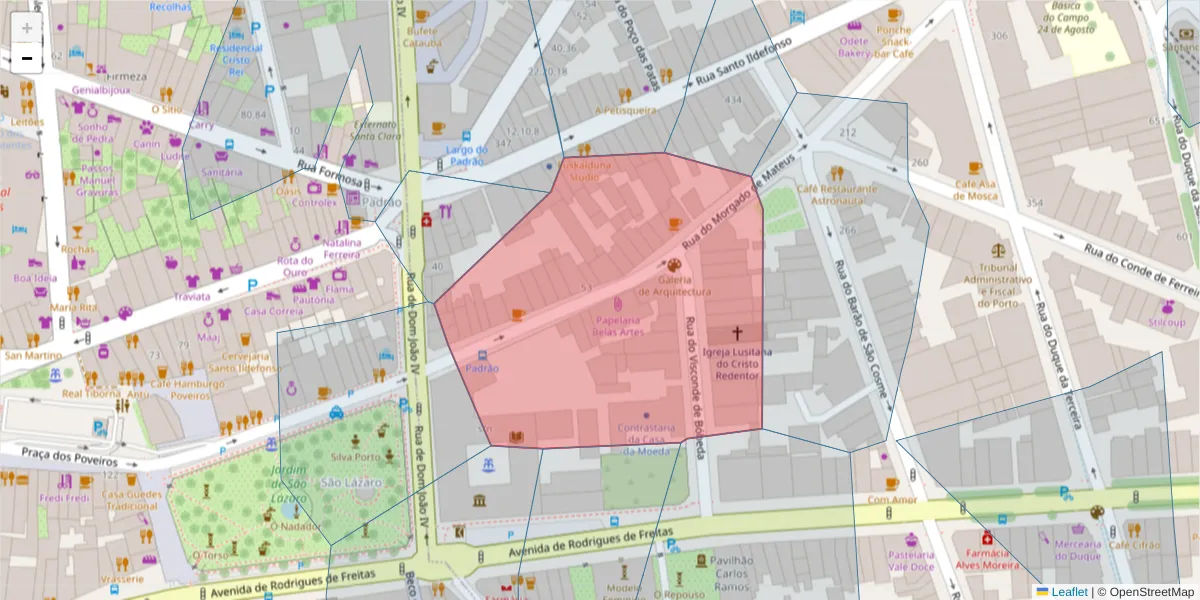 Mapa detalhado do código postal 4000-334 com limites, códigos postais vizinhos e agências dos correios