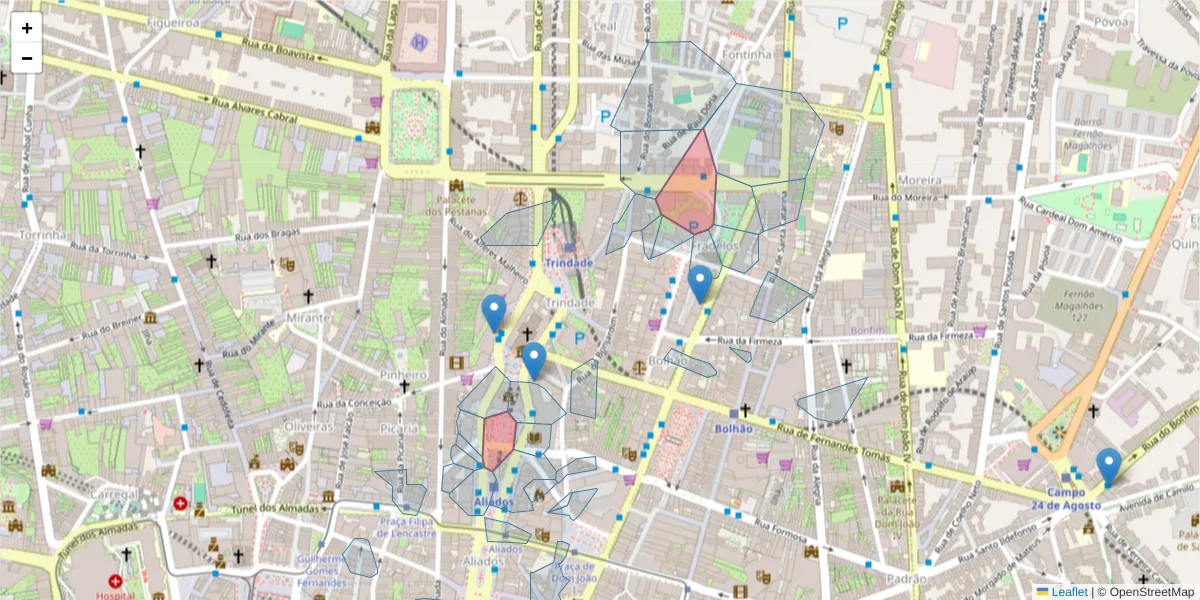 Mapa detalhado do código postal 4000-408 com limites, códigos postais vizinhos e agências dos correios