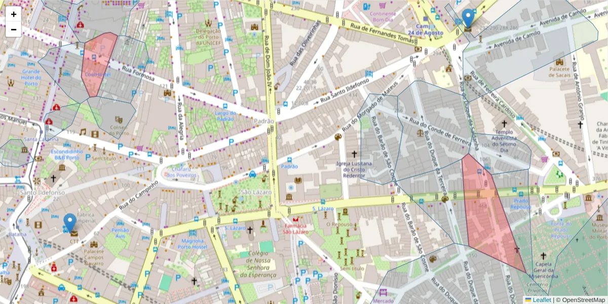 Mapa detalhado do código postal 4000-420 com limites, códigos postais vizinhos e agências dos correios