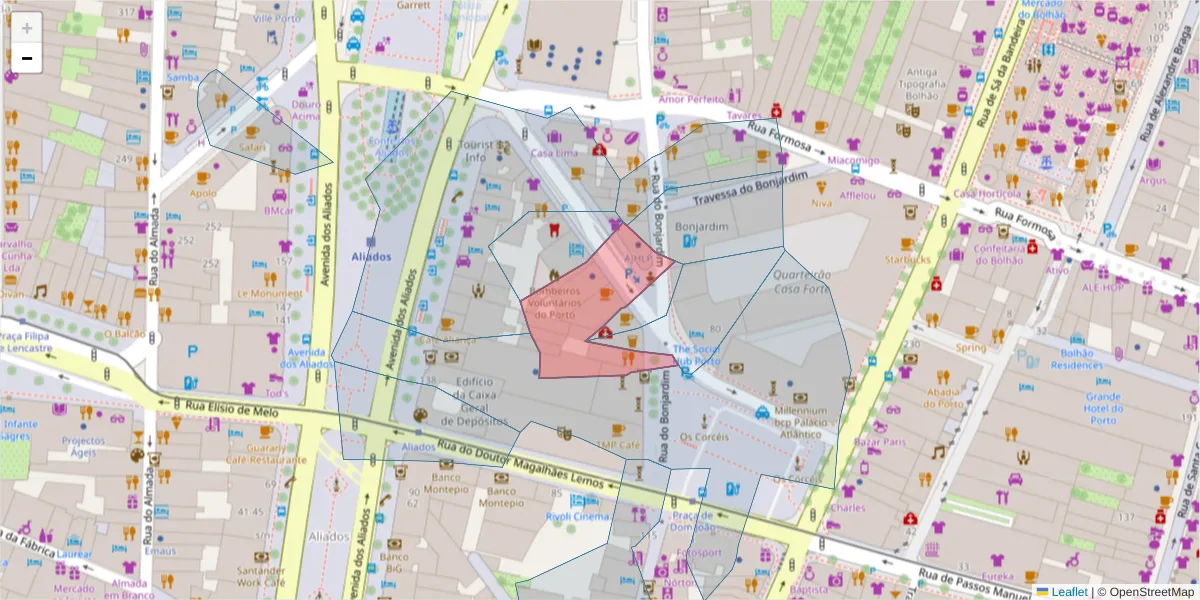Mapa detalhado do código postal 4000-425 com limites, códigos postais vizinhos e agências dos correios