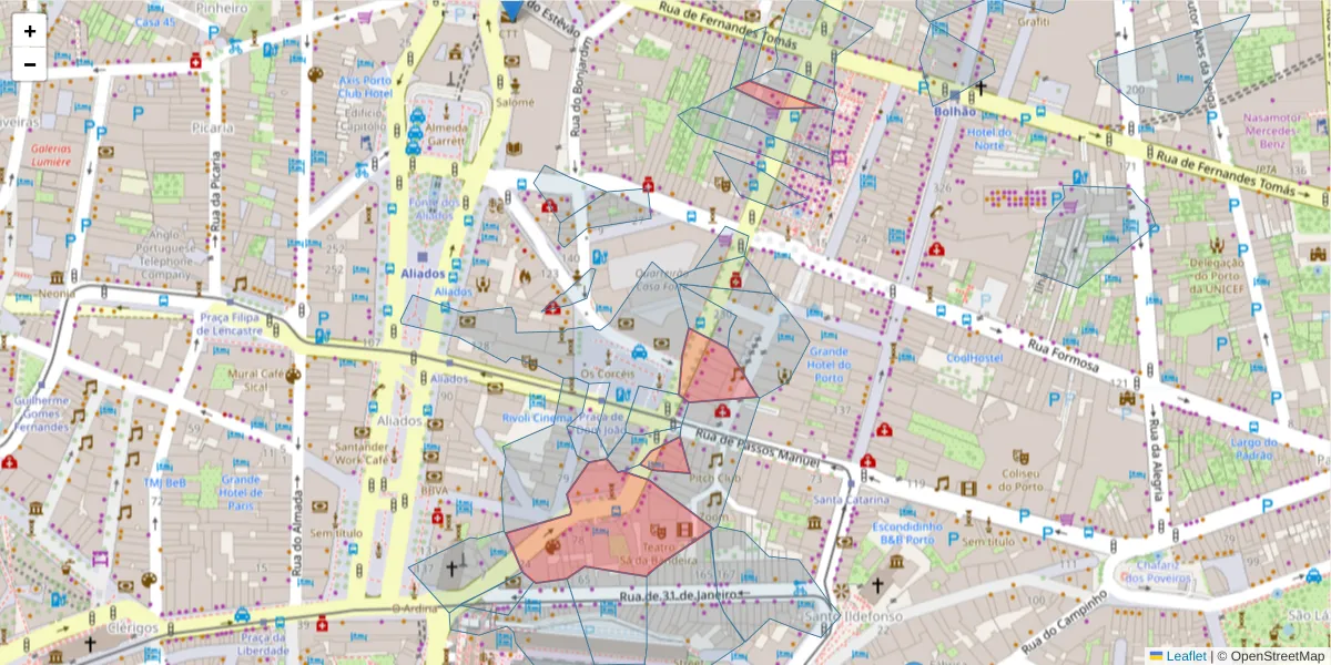 Mapa detalhado do código postal 4000-427 com limites, códigos postais vizinhos e agências dos correios