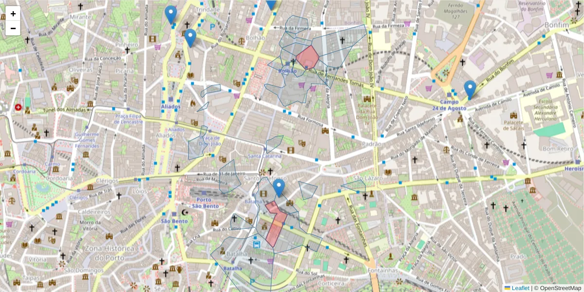 Mapa detalhado do código postal 4000-434 com limites, códigos postais vizinhos e agências dos correios