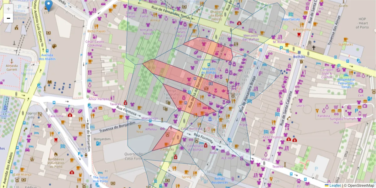 Mapa detalhado do código postal 4000-435 com limites, códigos postais vizinhos e agências dos correios