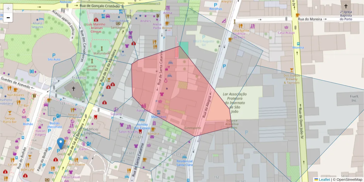 Mapa detalhado do código postal 4000-446 com limites, códigos postais vizinhos e agências dos correios