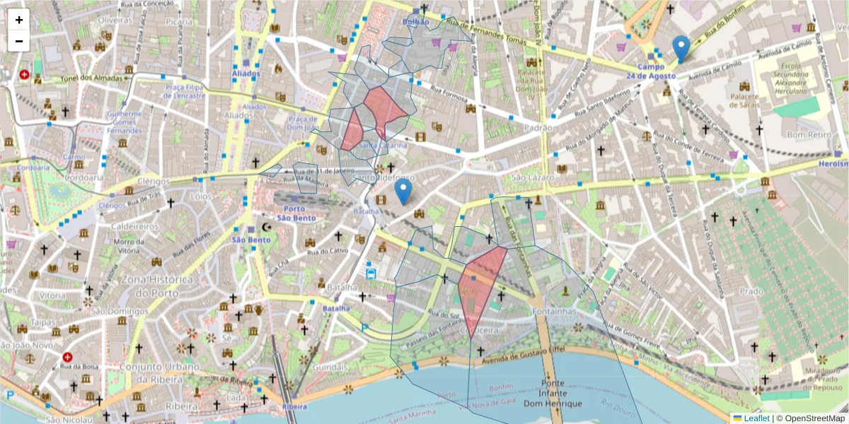 Mapa detalhado do código postal 4000-450 com limites, códigos postais vizinhos e agências dos correios