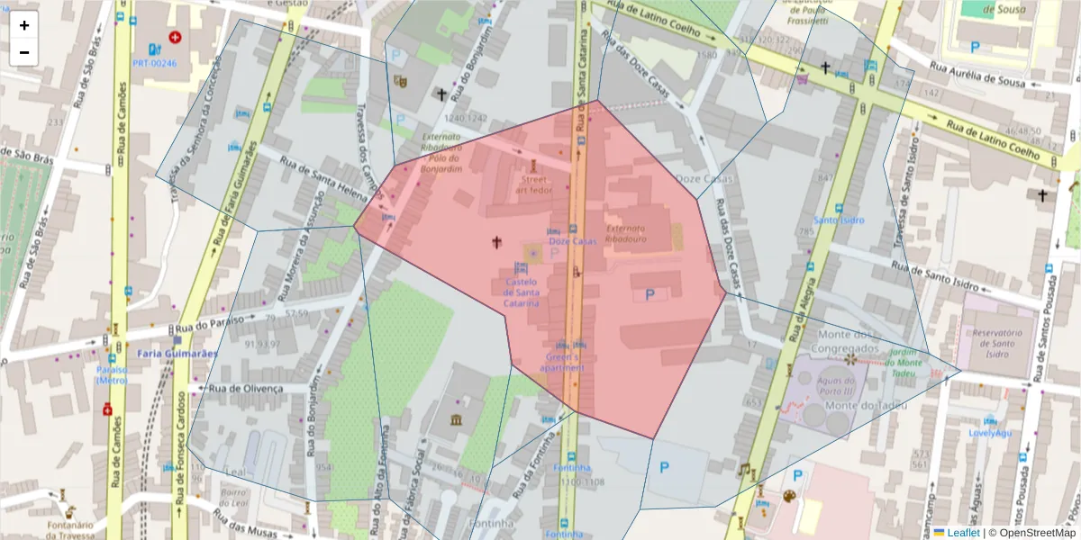 Mapa detalhado do código postal 4000-457 com limites, códigos postais vizinhos e agências dos correios