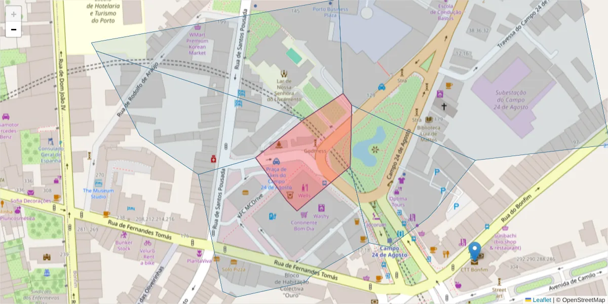 Mapa detalhado do código postal 4000-484 com limites, códigos postais vizinhos e agências dos correios