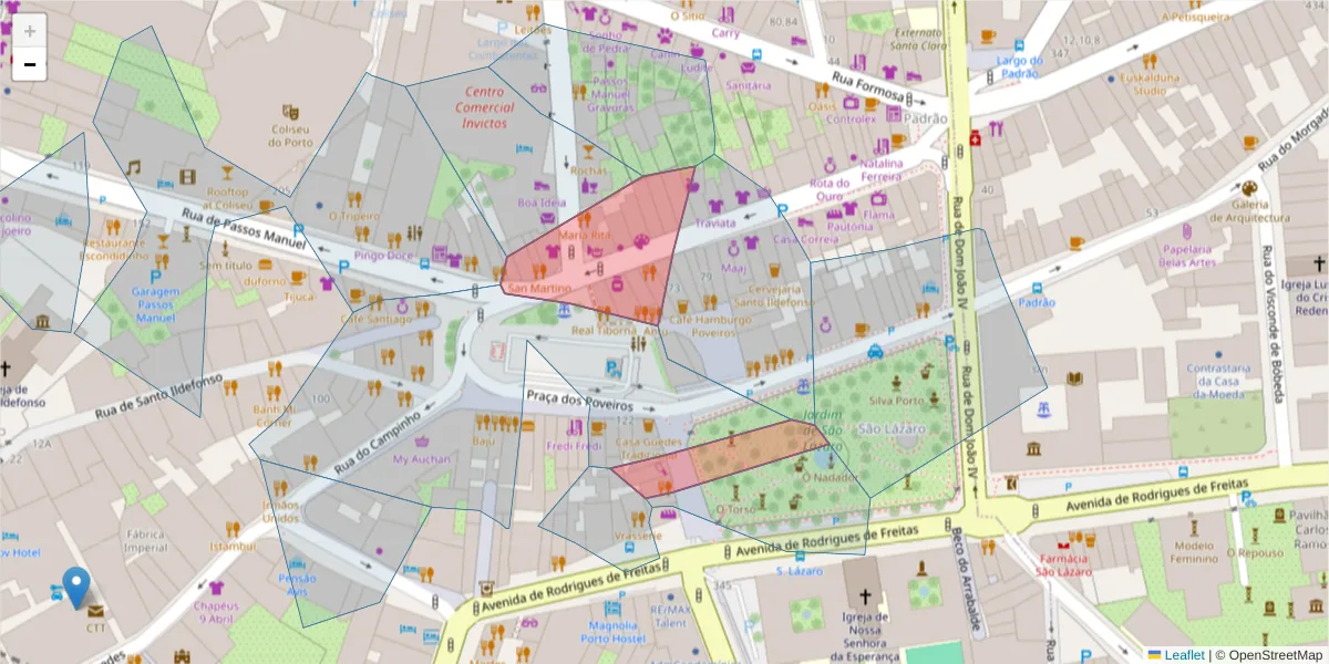 Mapa detalhado do código postal 4000-507 com limites, códigos postais vizinhos e agências dos correios