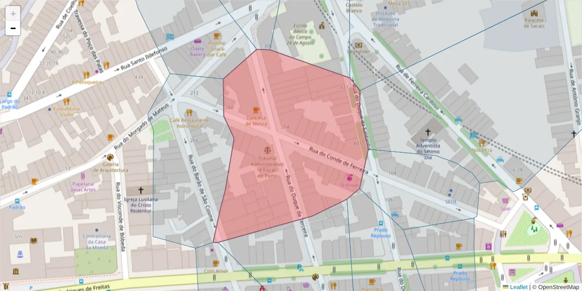 Mapa detalhado do código postal 4000-537 com limites, códigos postais vizinhos e agências dos correios