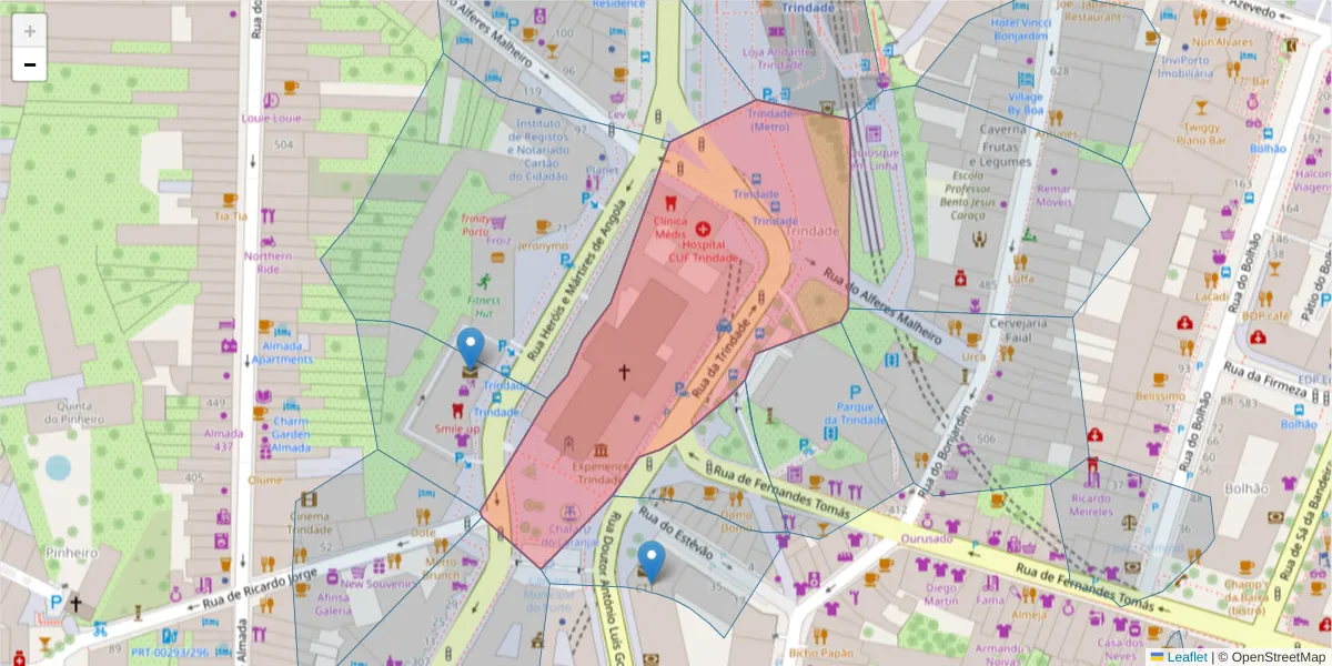 Mapa detalhado do código postal 4000-541 com limites, códigos postais vizinhos e agências dos correios