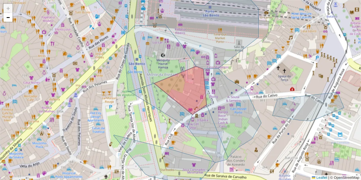 Mapa detalhado do código postal 4049-004 com limites, códigos postais vizinhos e agências dos correios