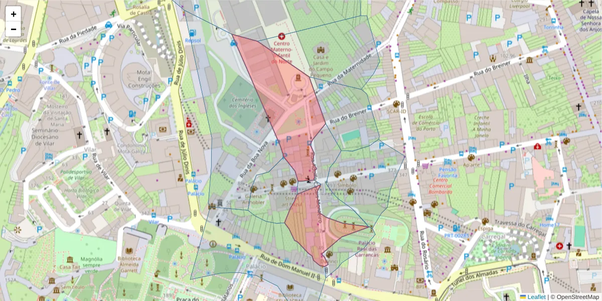 Mapa detalhado do código postal 4050-014 com limites, códigos postais vizinhos e agências dos correios