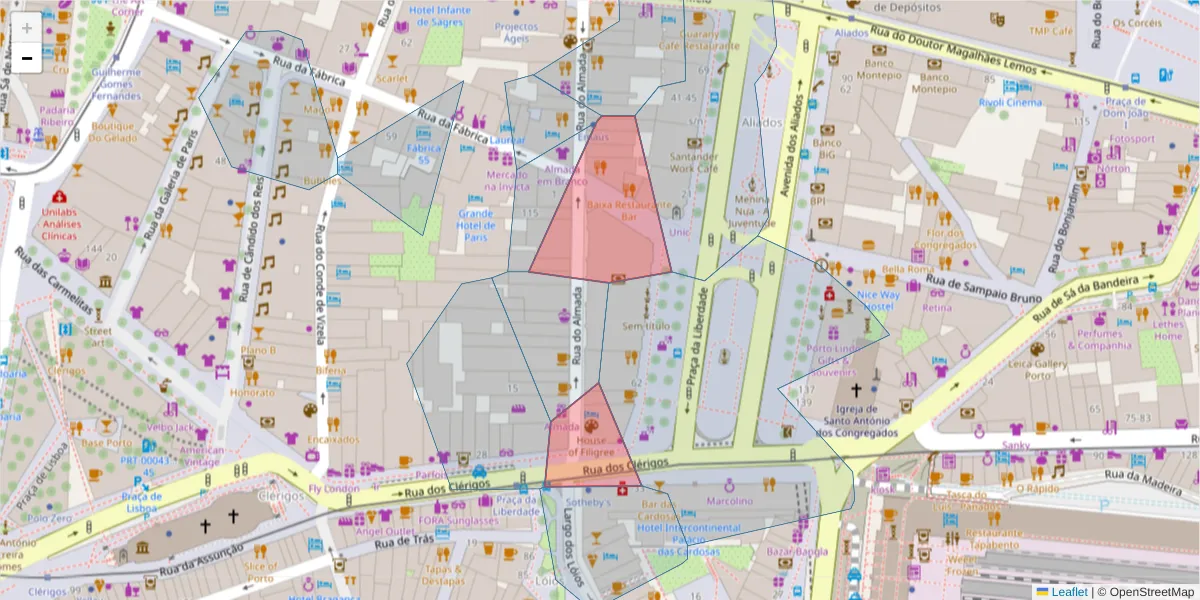 Mapa detalhado do código postal 4050-031 com limites, códigos postais vizinhos e agências dos correios