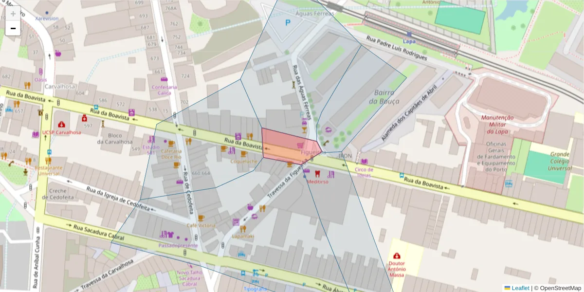 Mapa detalhado do código postal 4050-041 com limites, códigos postais vizinhos e agências dos correios