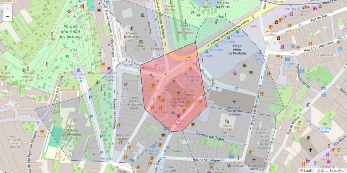 Mapa detalhado do código postal 4050-091 com limites, códigos postais vizinhos e agências dos correios