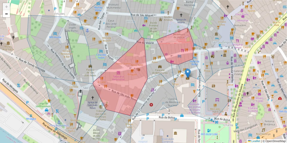 Mapa detalhado do código postal 4050-097 com limites, códigos postais vizinhos e agências dos correios