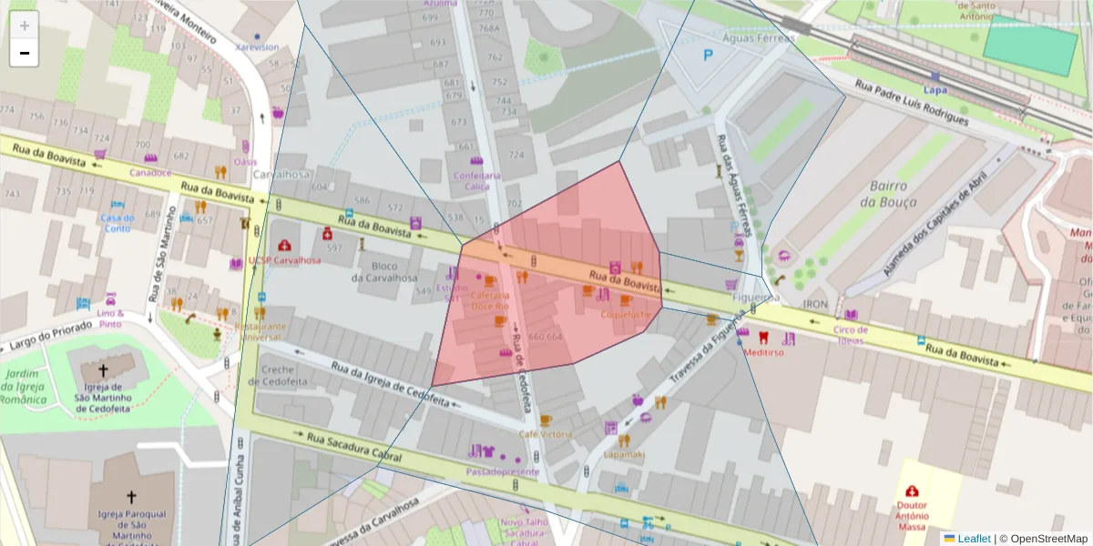 Mapa detalhado do código postal 4050-108 com limites, códigos postais vizinhos e agências dos correios
