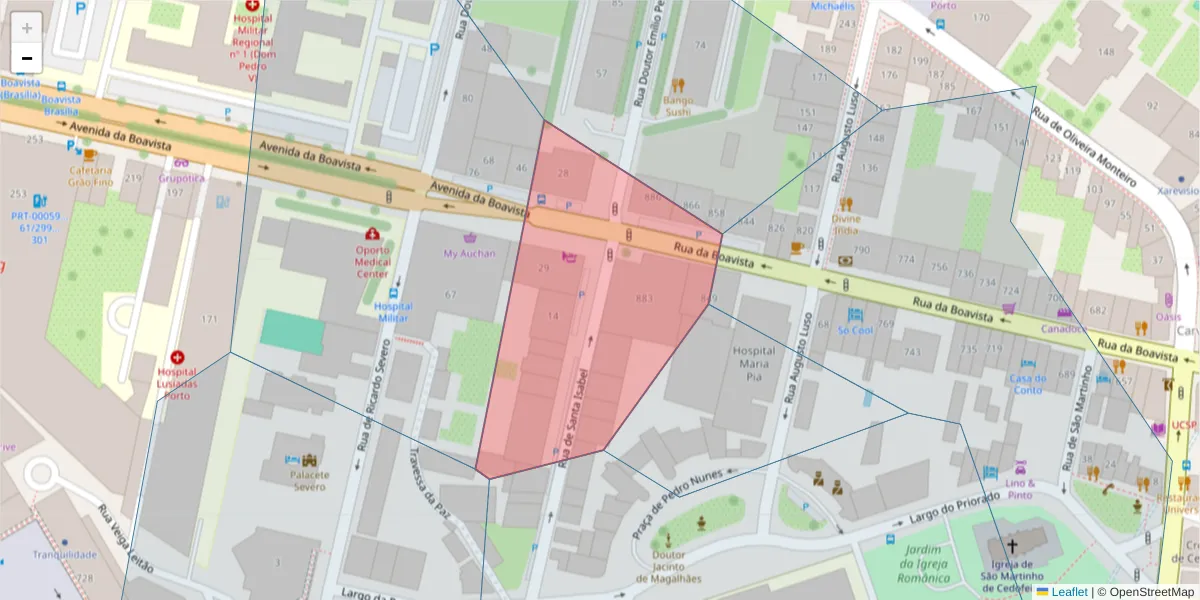 Mapa detalhado do código postal 4050-114 com limites, códigos postais vizinhos e agências dos correios