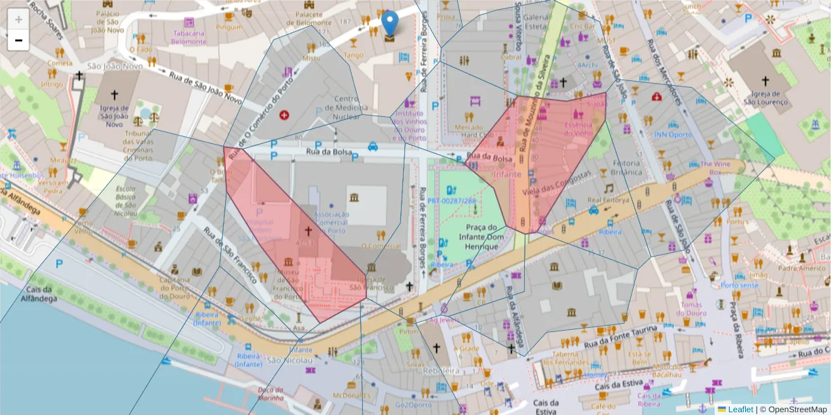 Mapa detalhado do código postal 4050-116 com limites, códigos postais vizinhos e agências dos correios