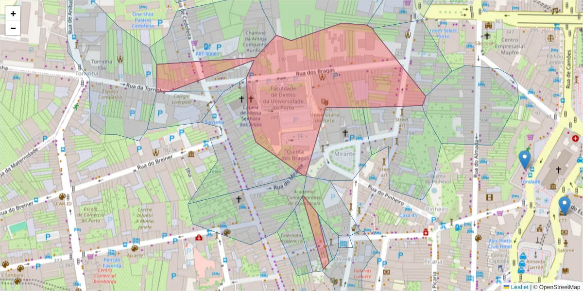 Mapa detalhado do código postal 4050-123 com limites, códigos postais vizinhos e agências dos correios