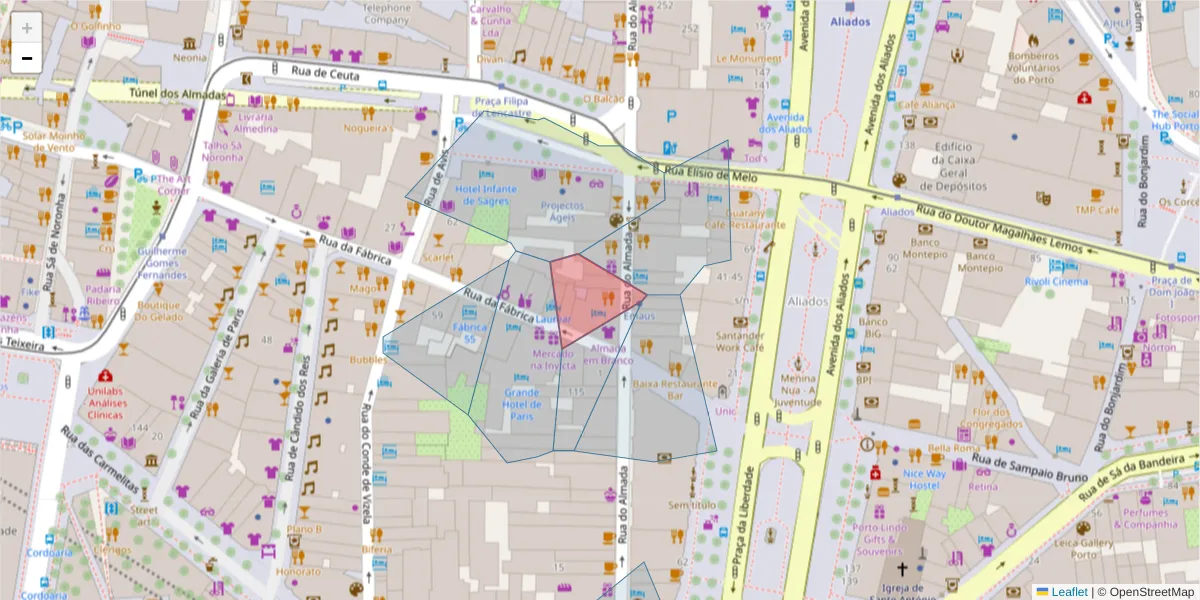 Mapa detalhado do código postal 4050-137 com limites, códigos postais vizinhos e agências dos correios