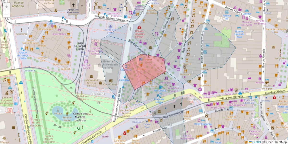 Mapa detalhado do código postal 4050-162 com limites, códigos postais vizinhos e agências dos correios