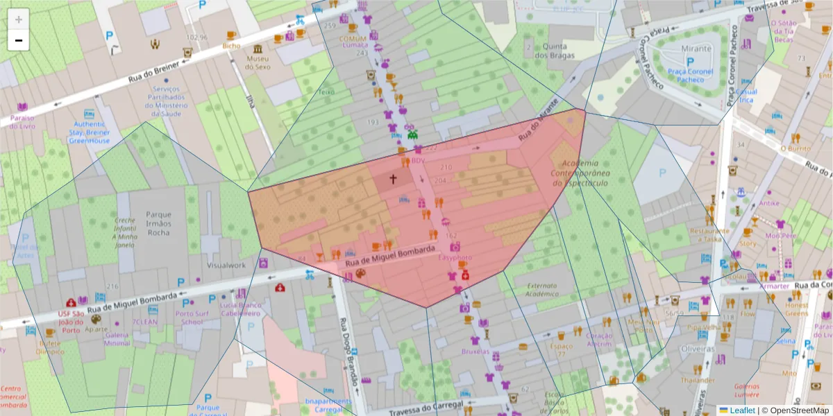 Mapa detalhado do código postal 4050-179 com limites, códigos postais vizinhos e agências dos correios