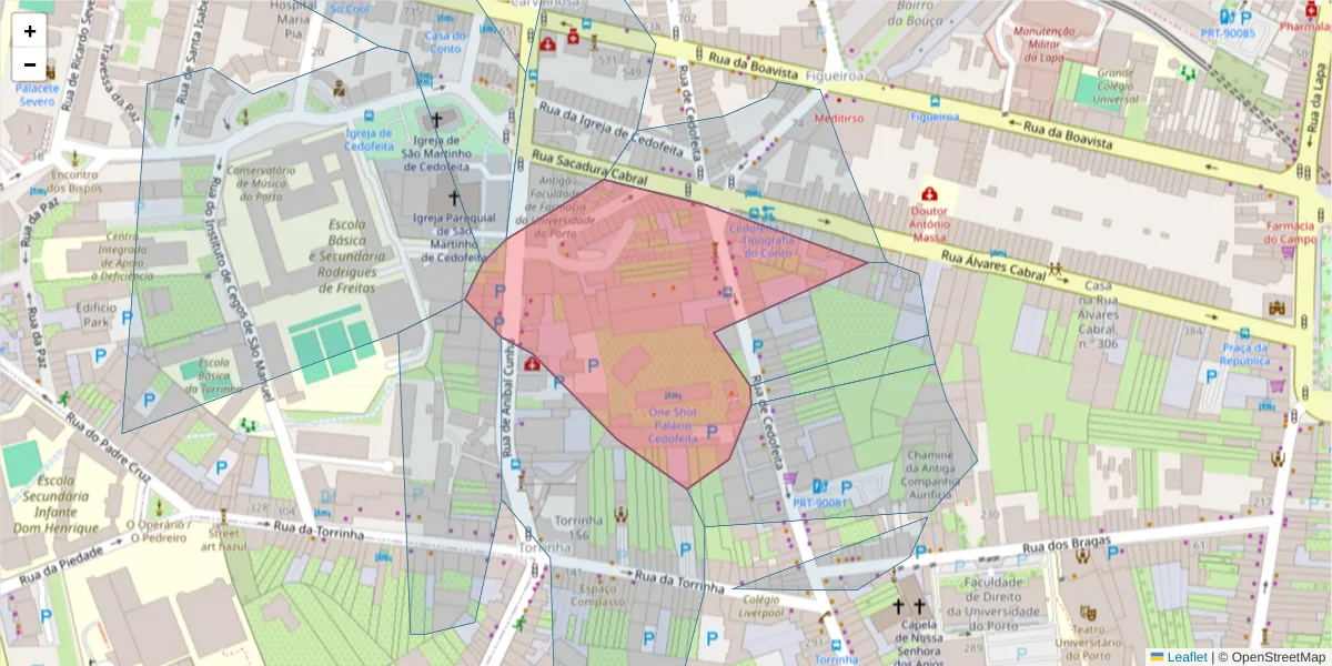 Mapa detalhado do código postal 4050-181 com limites, códigos postais vizinhos e agências dos correios